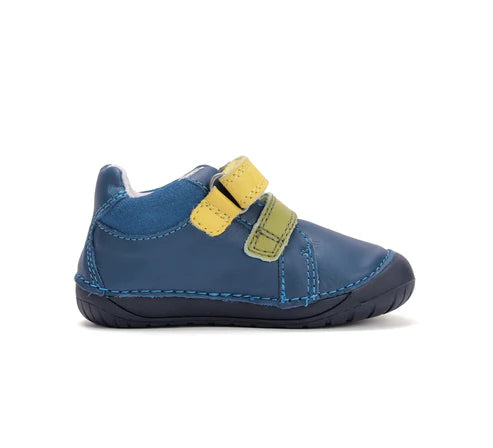 D.D.Step pantofi baieti Barefoot 20-25 Bermuda Blue cu galben si verde