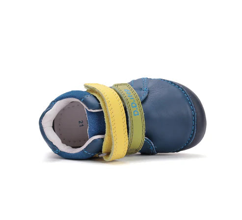 D.D.Step pantofi baieti Barefoot 20-25 Bermuda Blue cu galben si verde