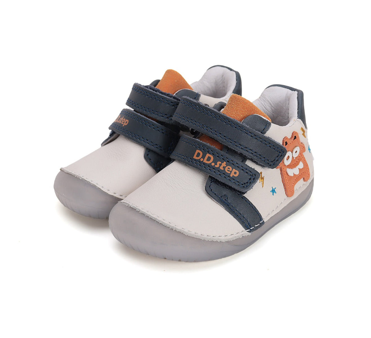 D.D.Step pantofi baieti Barefoot 20-25 White cu monster Imagine principală a produsului