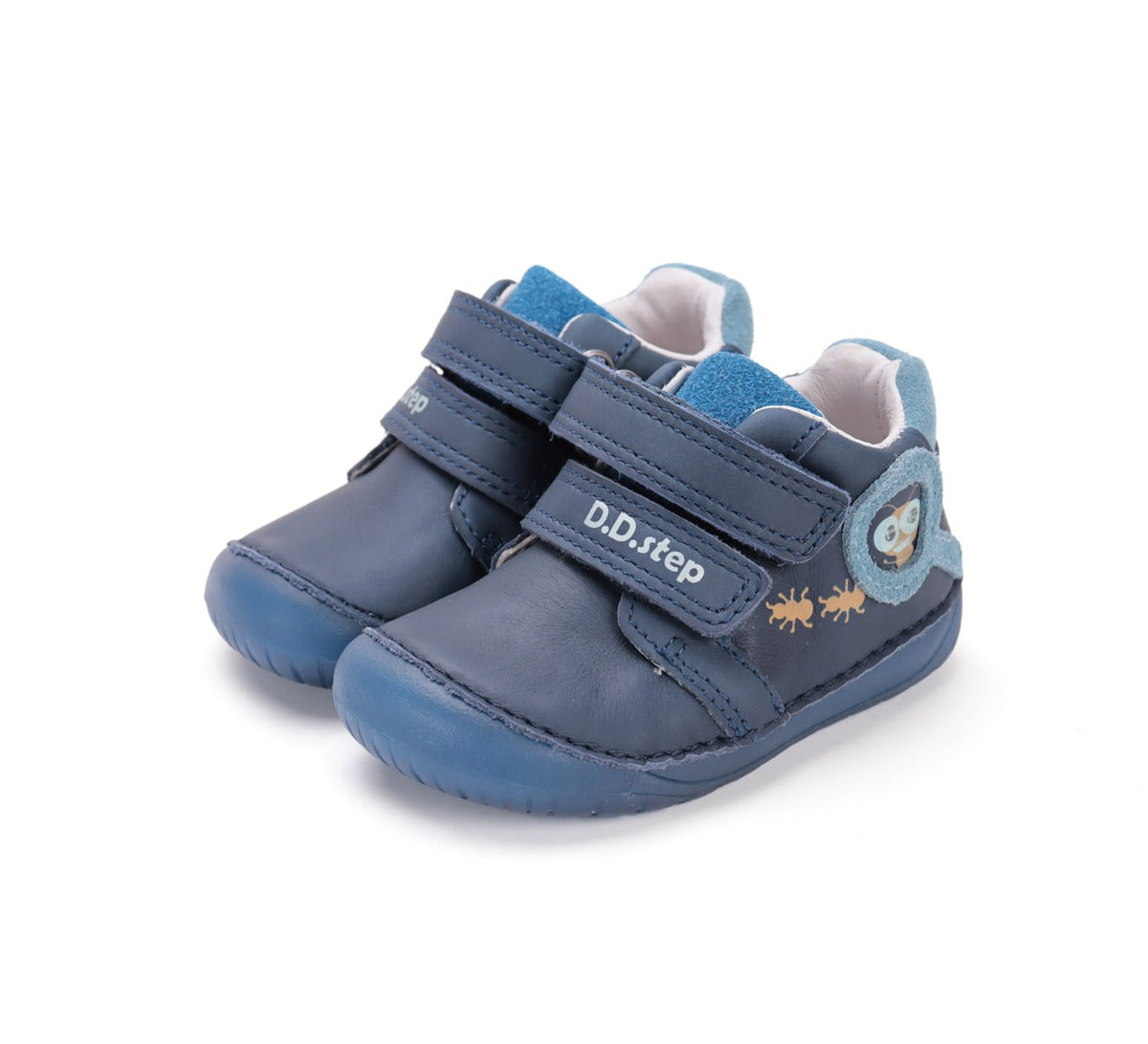 D.D.Step pantofi baieti Barefoot cu talpa fluorescenta 20-25 Bermuda Blue cu furnici
