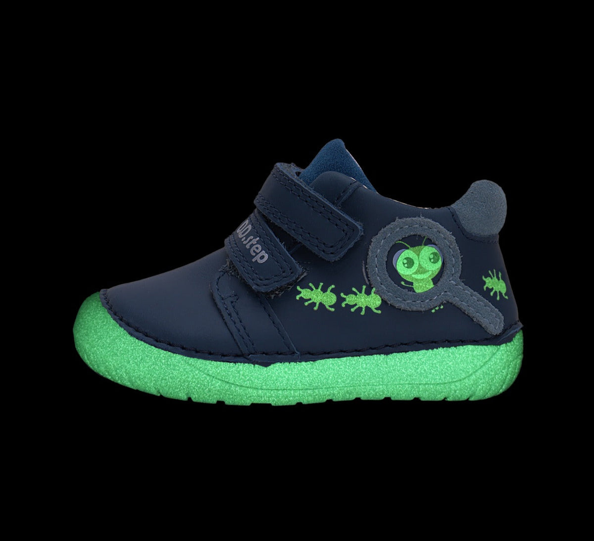D.D.Step pantofi baieti Barefoot cu talpa fluorescenta 20-25 Bermuda Blue cu furnici