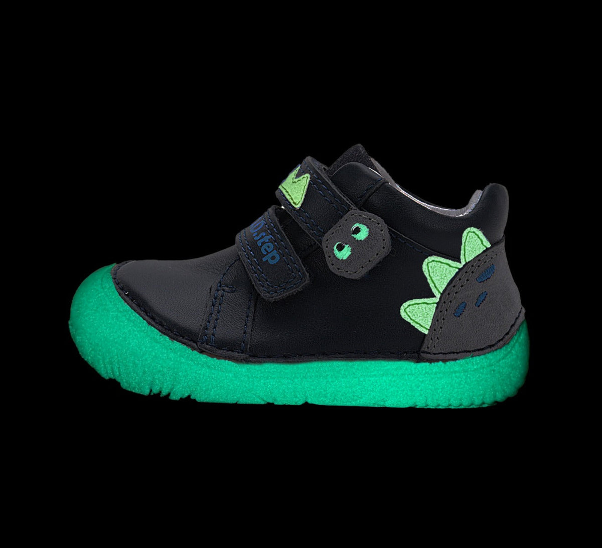 D.D.Step pantofi baieti Barefoot cu talpa fluorescenta 20-25 Black cu dino