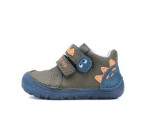 D.D.Step pantofi baieti Barefoot cu talpa fluorescenta 20-25 Khaki cu dino