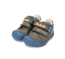 D.D.Step pantofi baieti Barefoot cu talpa fluorescenta 20-25 Khaki cu dino