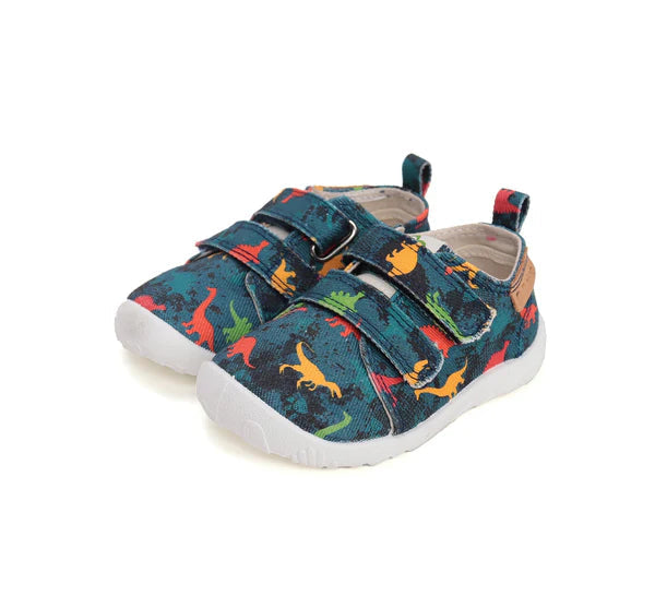 D.D.Step pantofi baieti Barefoot de interior 20-25 Bermuda Blue cu dino Imagine principală a produsului