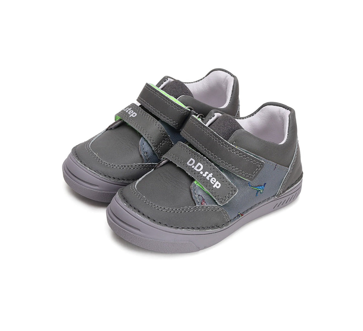 D.D.Step pantofi baieti cu scai 25-30 Khaki cu dinozauri Imagine principală a produsului