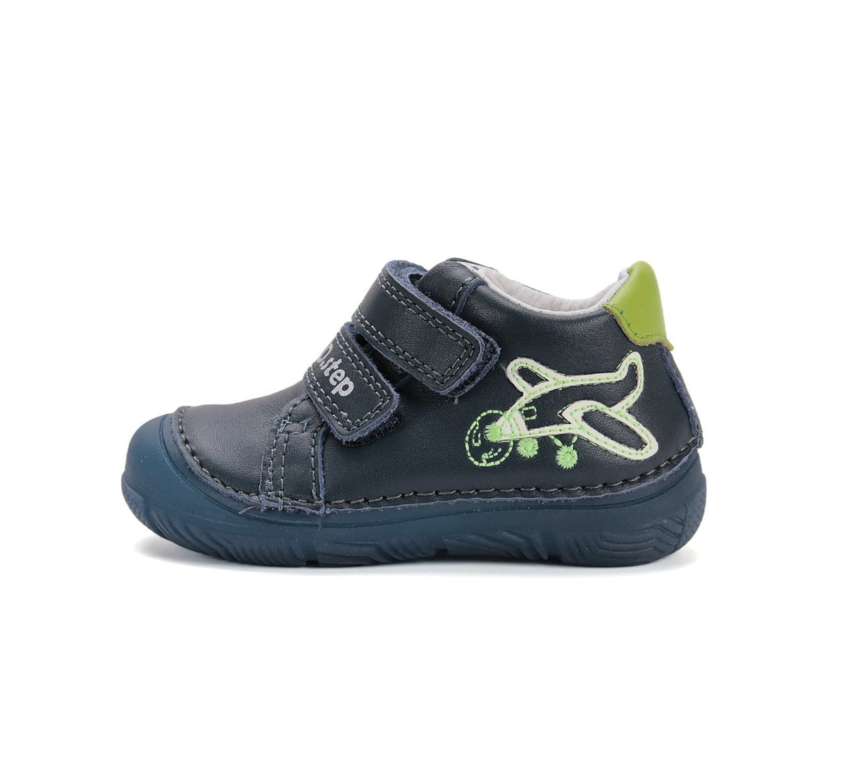 D.D.Step pantofi baieti cu talpa fluorescenta 20-25 Bemuda Blue cu avion