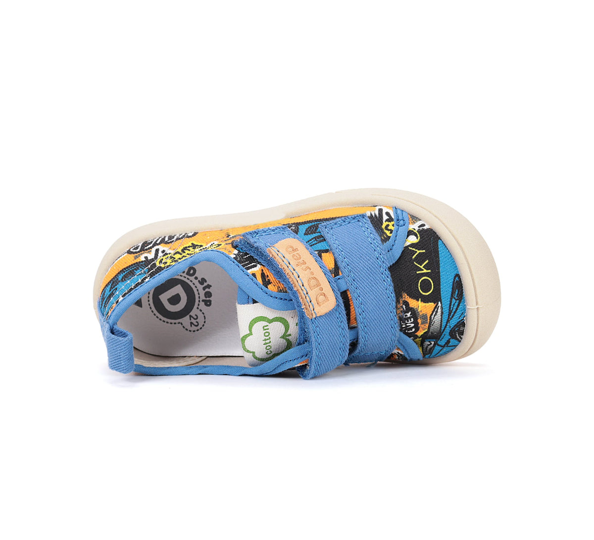 D.D.Step tenisi baieti din panza 22-27 Aero Blue cu graffiti
