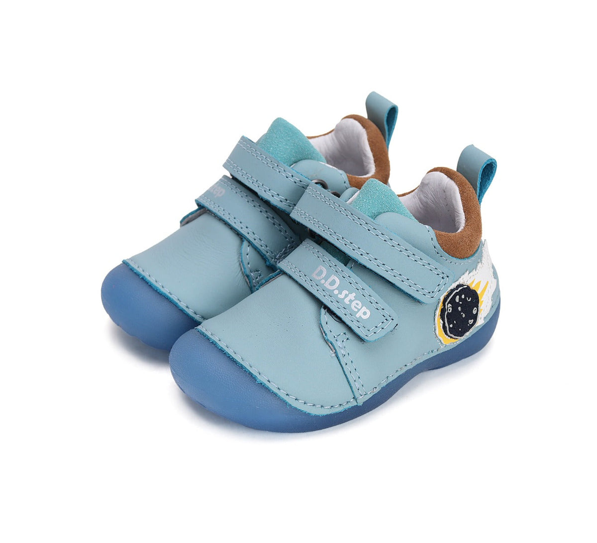 D.D.Step pantofi baieti fluorescenti Primii Pasi 18-24, Sky Blue cu meteorit