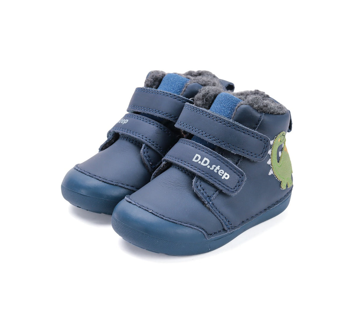 D.D.Step pantofi baieti imblaniti Primii Pasi 20-25 Bermuda Blue cu dino