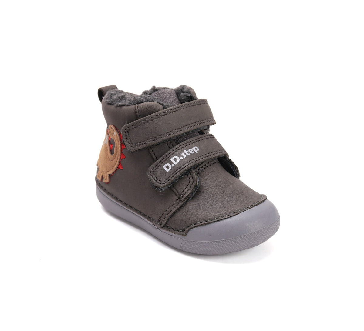 D.D.Step pantofi baieti imblaniti Primii Pasi 20-25 Khaki cu dino