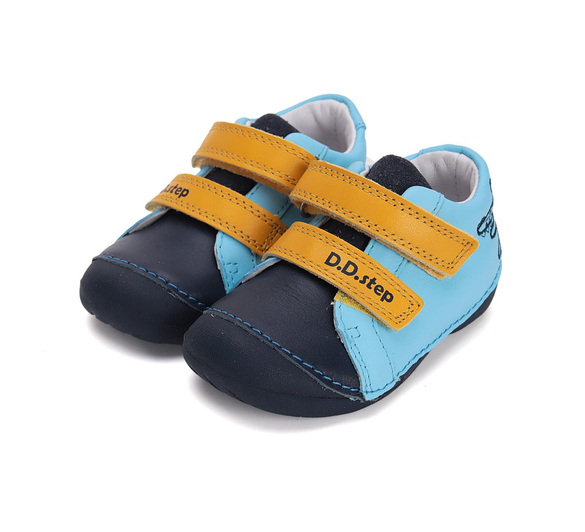 D.D.Step pantofi baieti Primii Pasi 18-24 Sky Blue cu crocodil Imagine principală a produsului