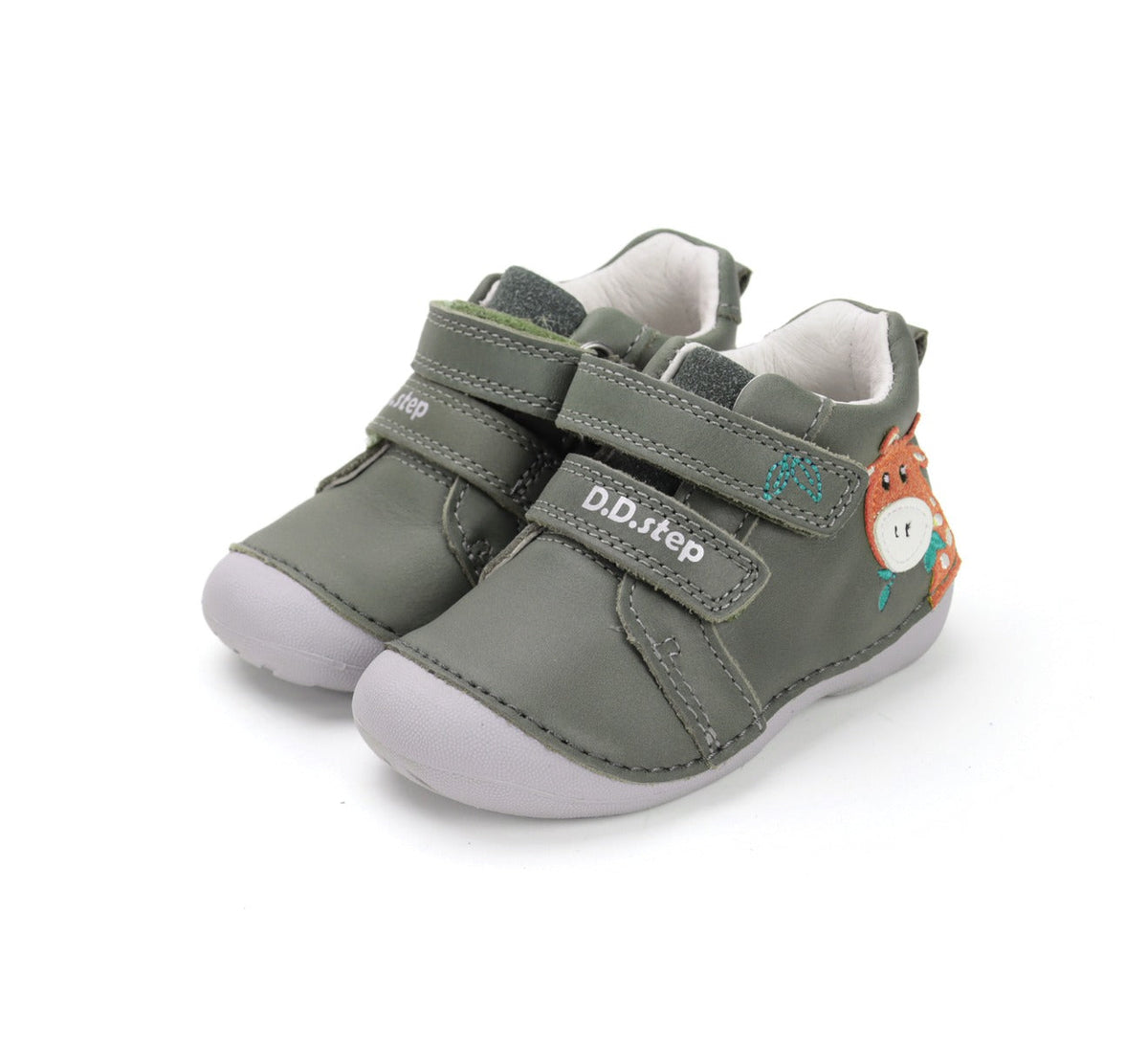 D.D.Step pantofi baieti Primii Pasi 20-24 Khaki cu girafa Imagine principală a produsului