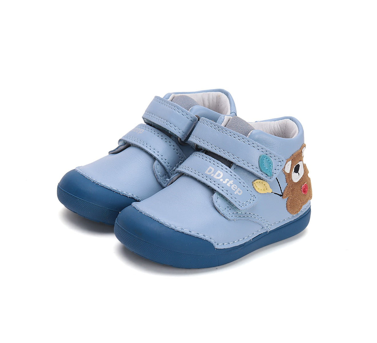 D.D.Step pantofi baieti Primii Pasi 20-25 Sky Blue cu ursulet Imagine principală a produsului