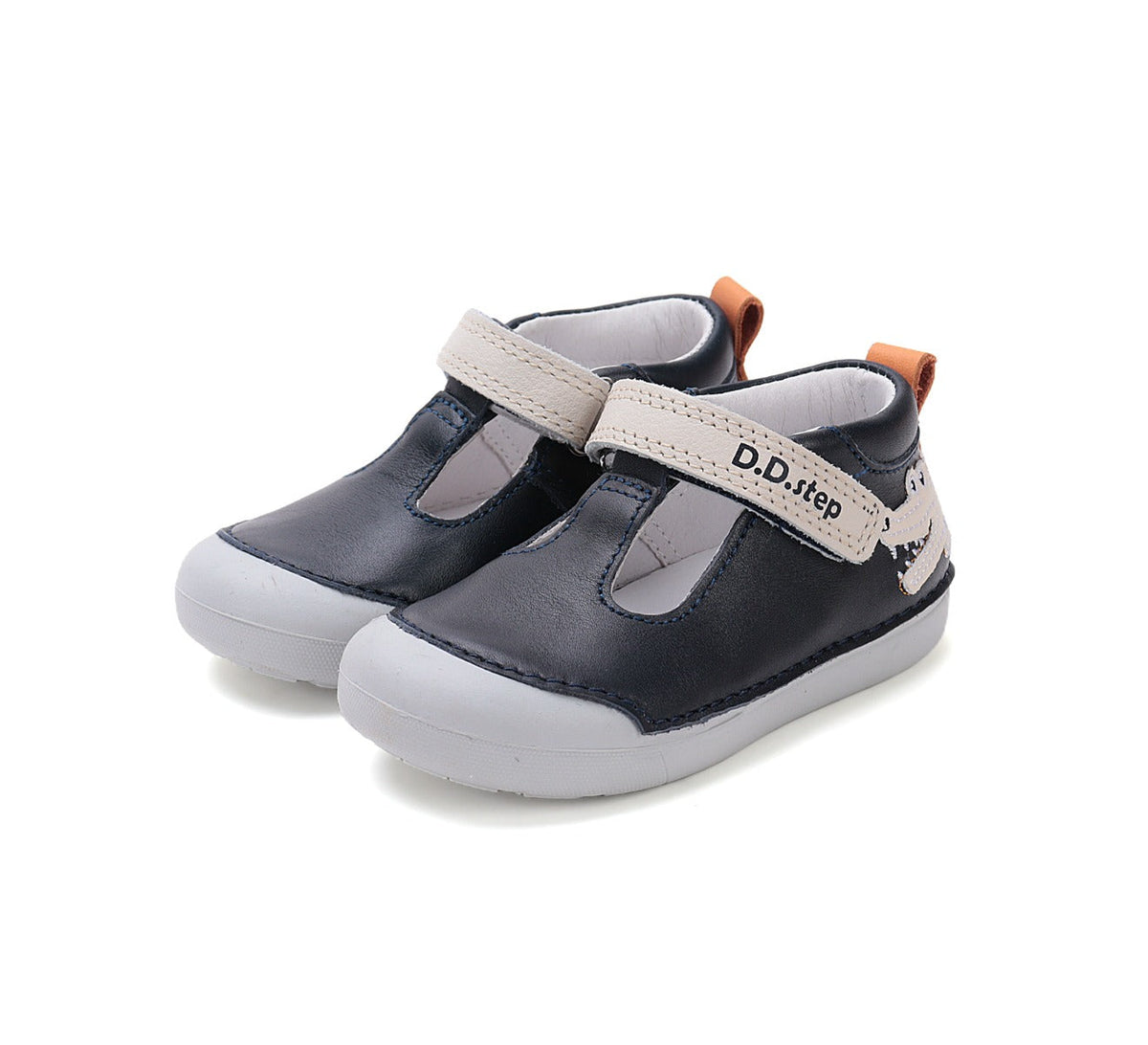 D.D.Step pantofi baieti Primii pasi decupati 20-25 Roya Blue cu crocodil