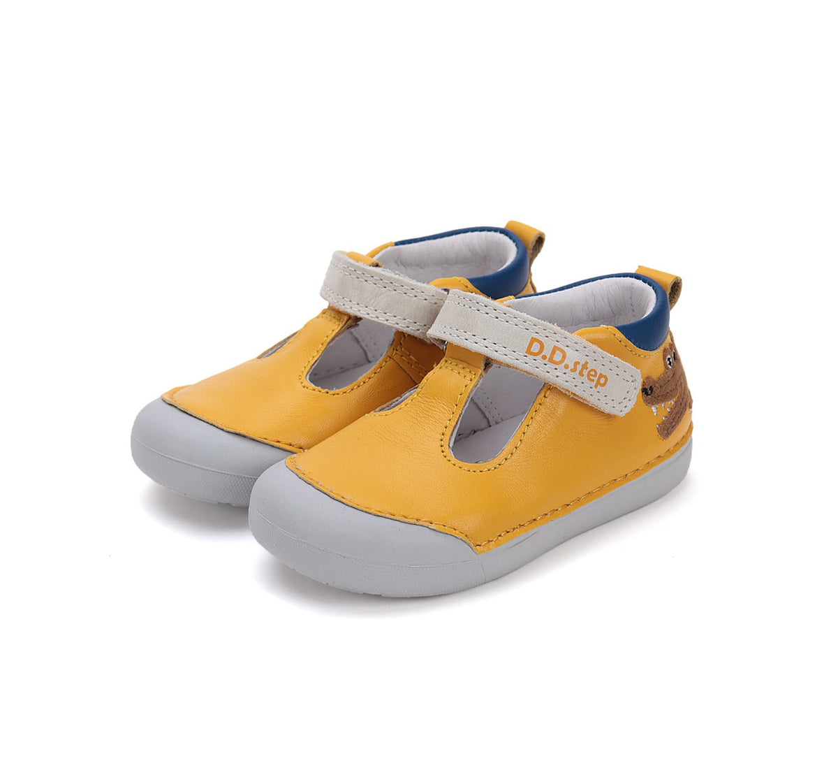 D.D.Step pantofi baieti Primii pasi decupati 20-25 Yellow cu crocodil Imagine principală a produsului