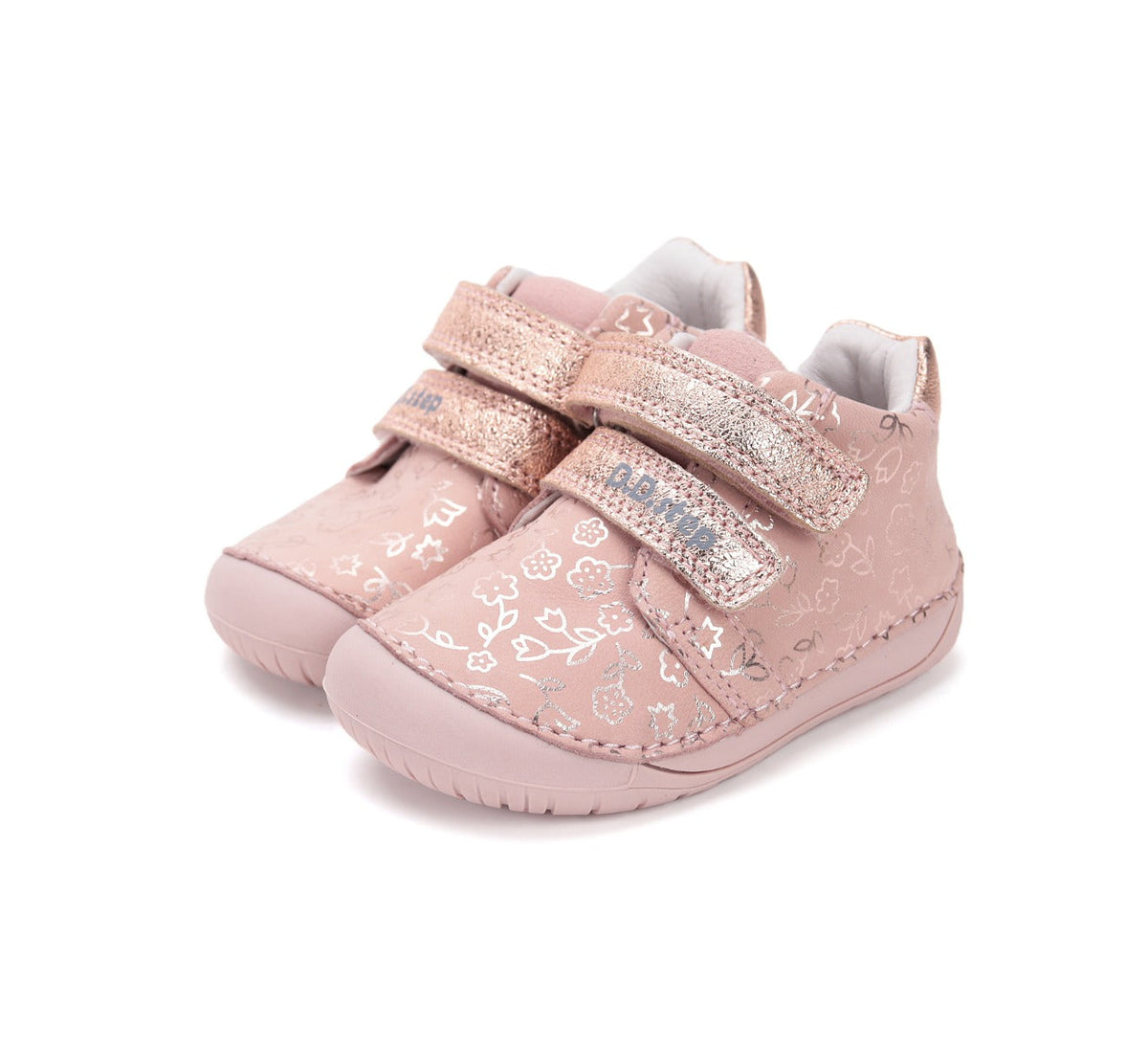D.D.Step pantofi fete Barefoot 20-25, Baby Pink cu floricele