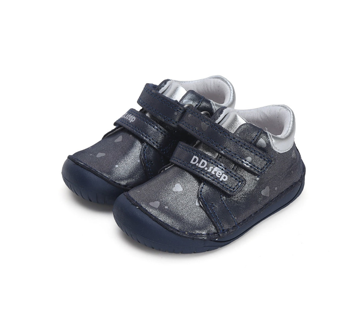 D.D.Step pantofi fete Barefoot 20-25, Royal Blue cu inimioare