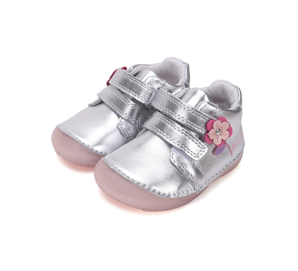 D.D.Step pantofi fete Barefoot 20-25, Silver cu floare