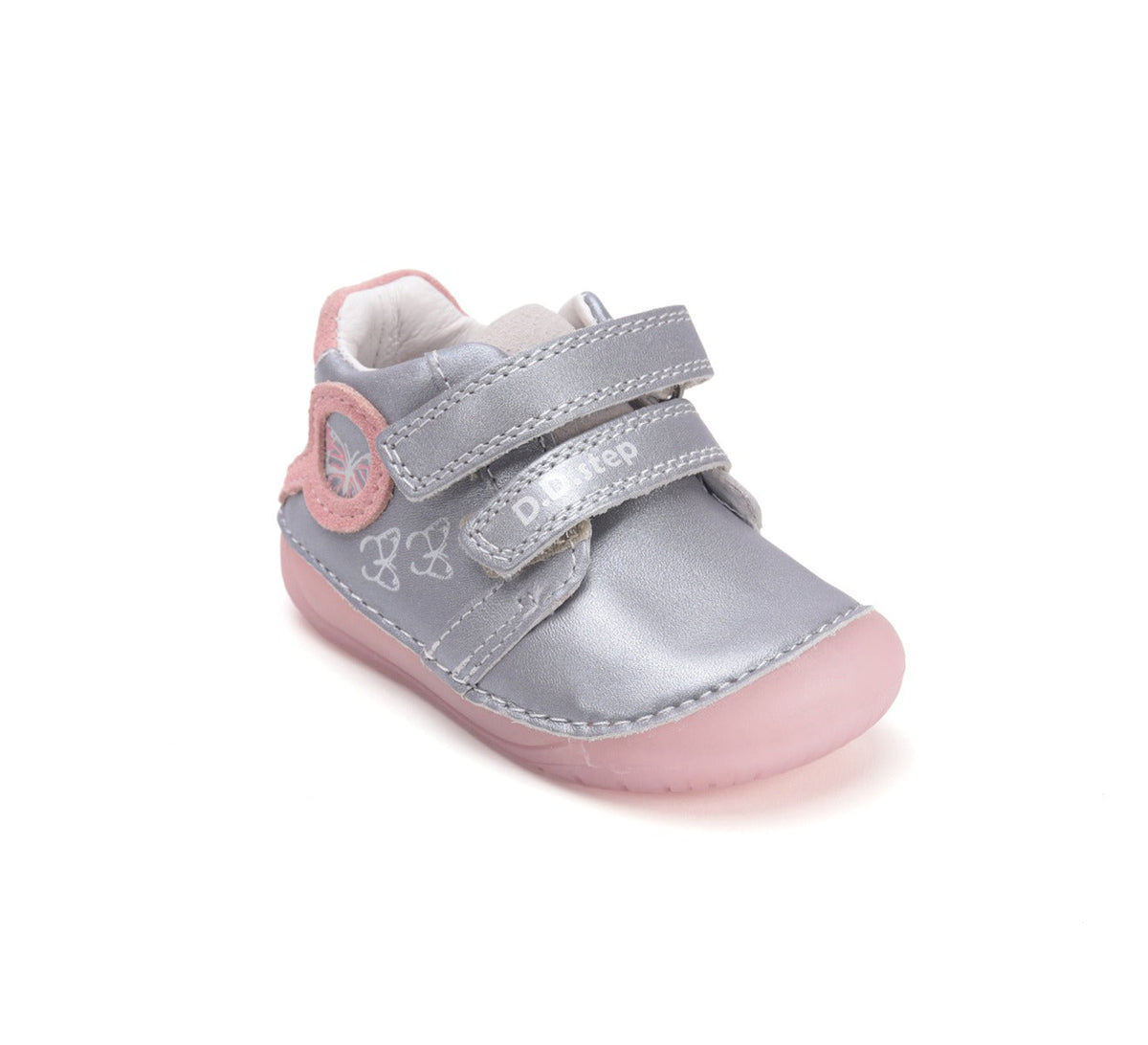 D.D.Step pantofi fete Barefoot cu talpa fluorescenta 20-25 Dark grey cu fluturi