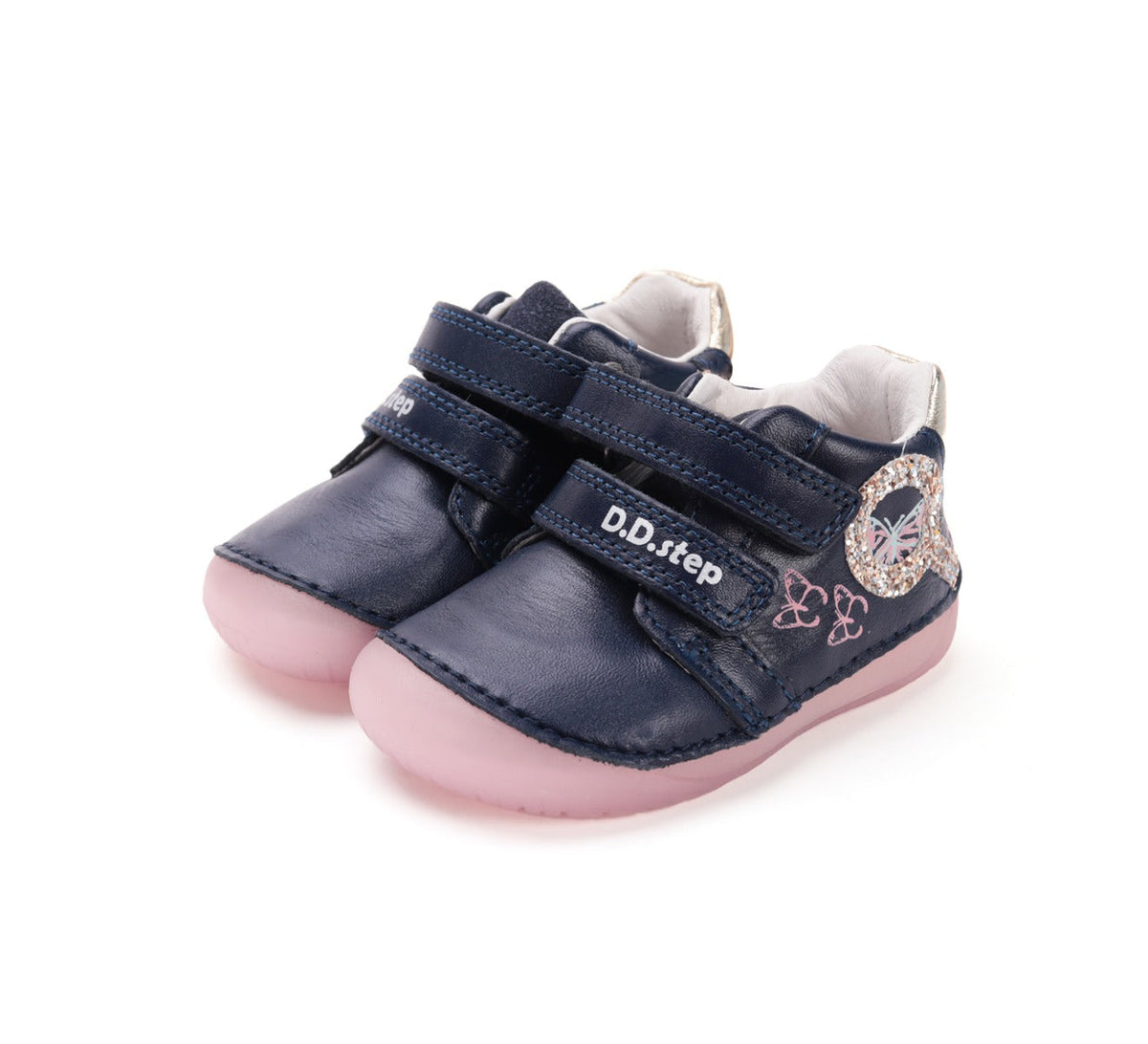 D.D.Step pantofi fete Barefoot cu talpa fluorescenta 20-25 Royal Blue cu fluturi Imagine principală a produsului