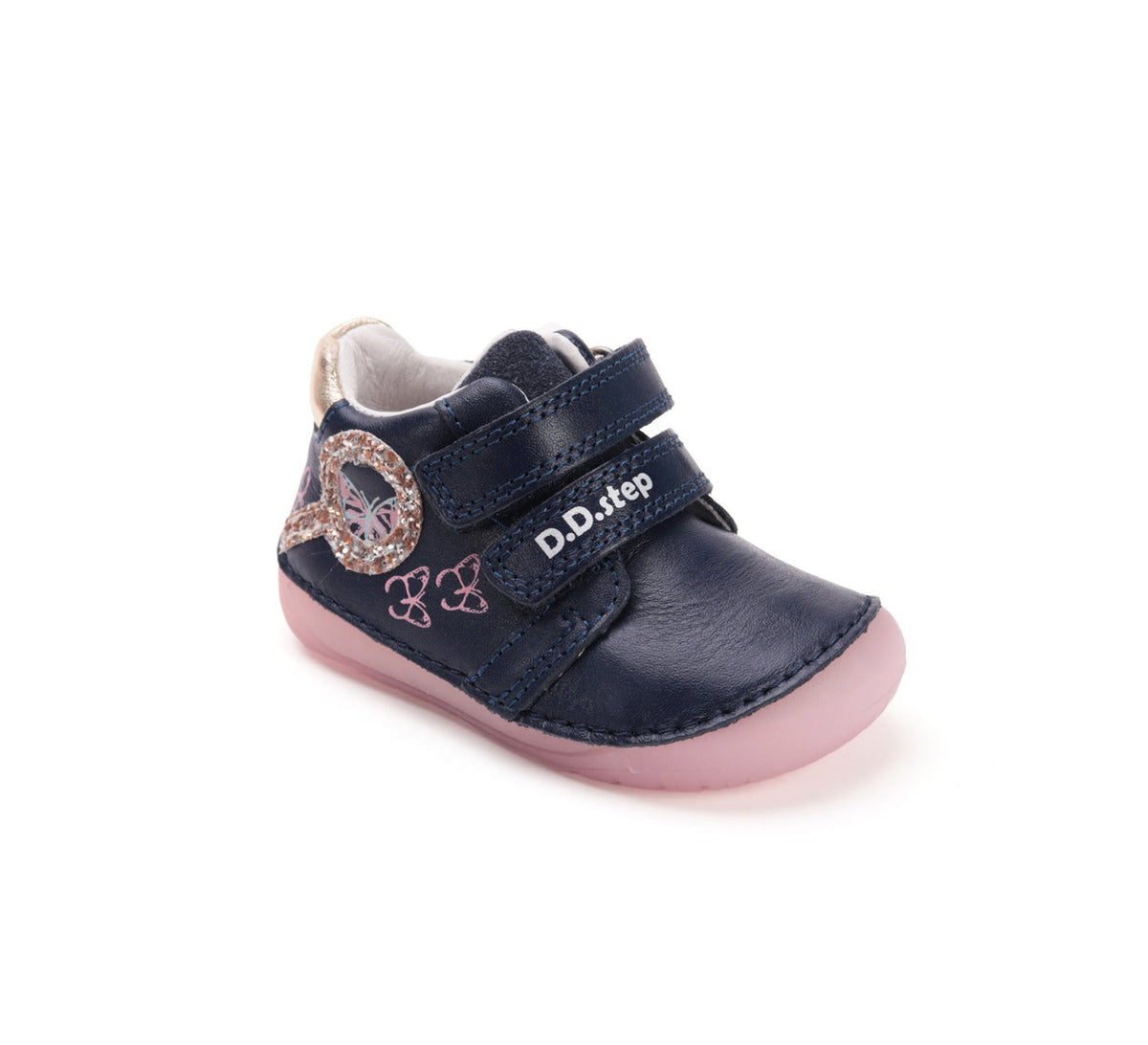 D.D.Step pantofi fete Barefoot cu talpa fluorescenta 20-25 Royal Blue cu fluturi
