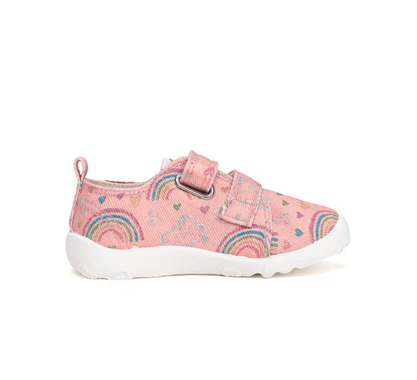 D.D.Step pantofi fete Barefoot de interior 26-31 Pink cu curcubeu