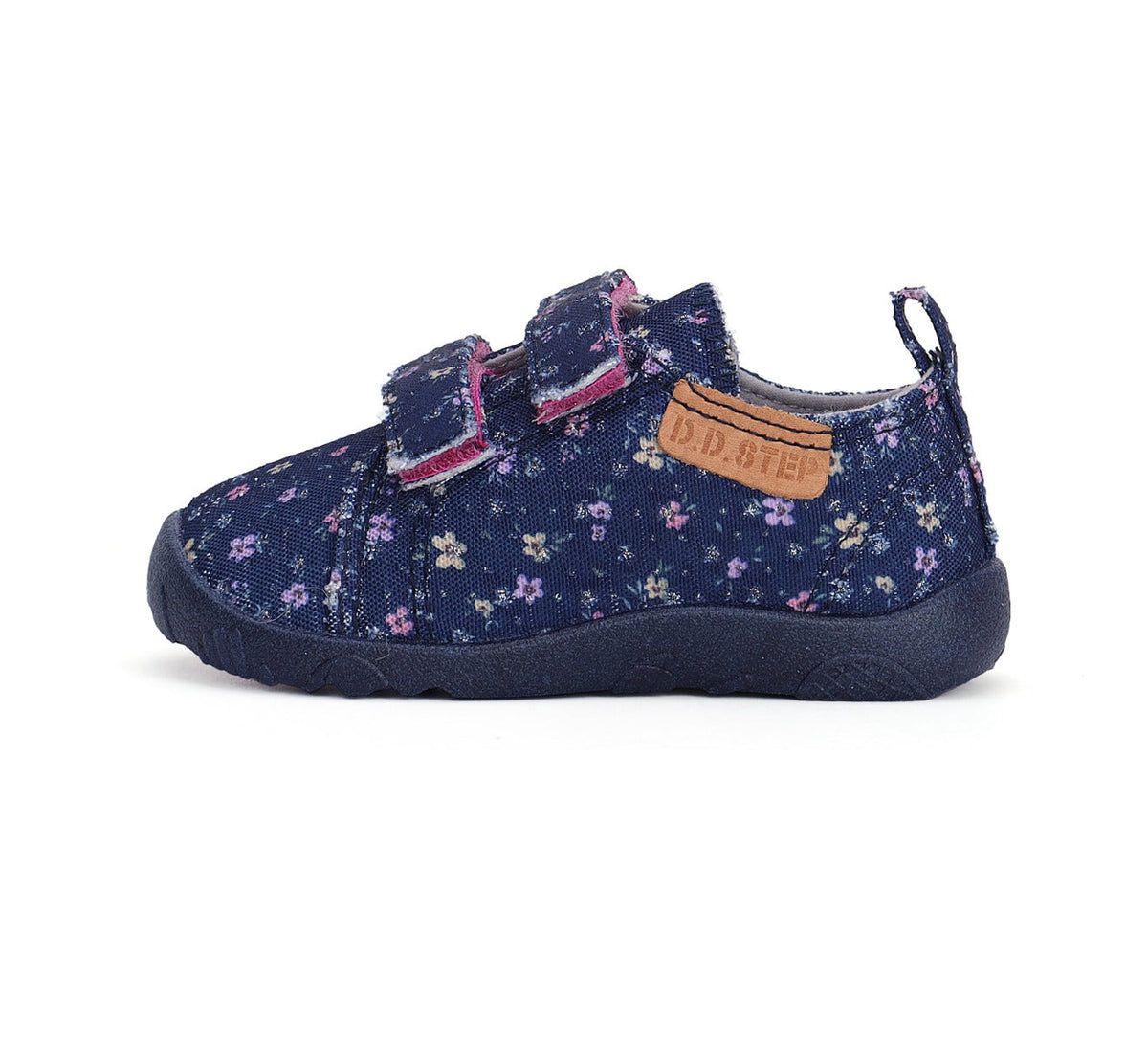 D.D.Step pantofi fete Barefoot de interior 26-31 Royal Blue cu floricele
