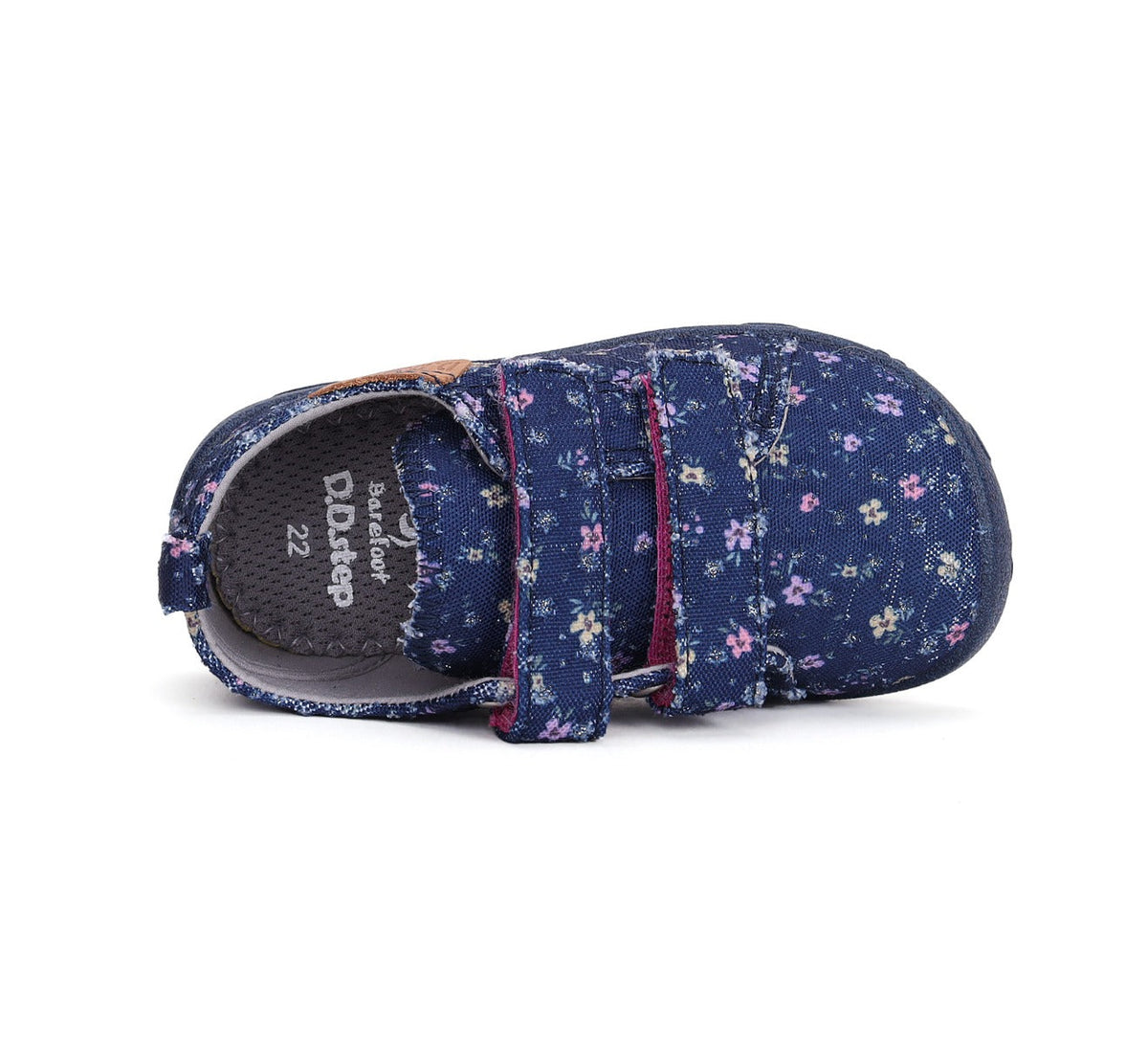 D.D.Step pantofi fete Barefoot de interior 26-31 Royal Blue cu floricele