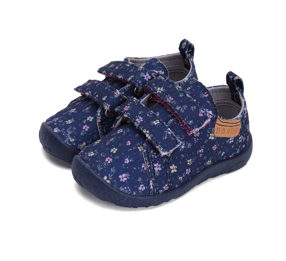 D.D.Step pantofi fete Barefoot de interior 26-31 Royal Blue cu floricele