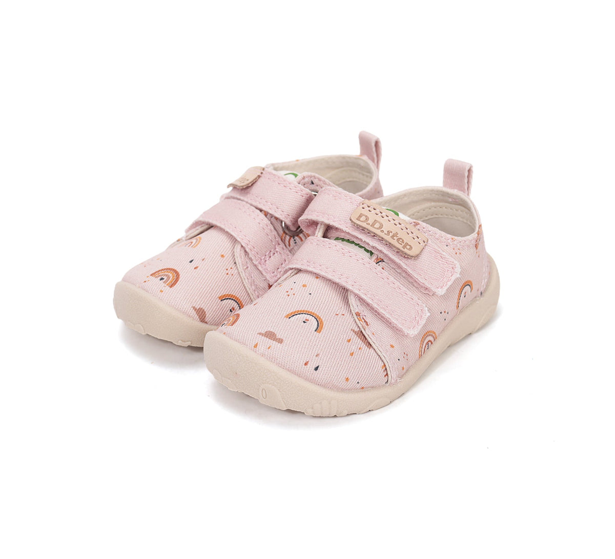 D.D.Step pantofi fete Barefoot de interior din panza 20-31 Baby Pink curcubeu