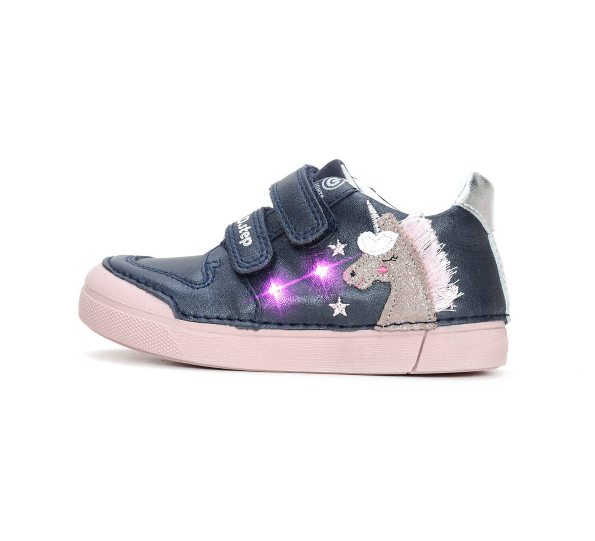 D.D.Step pantofi fete cu LED 25-30 Royal Blue cu unicorn