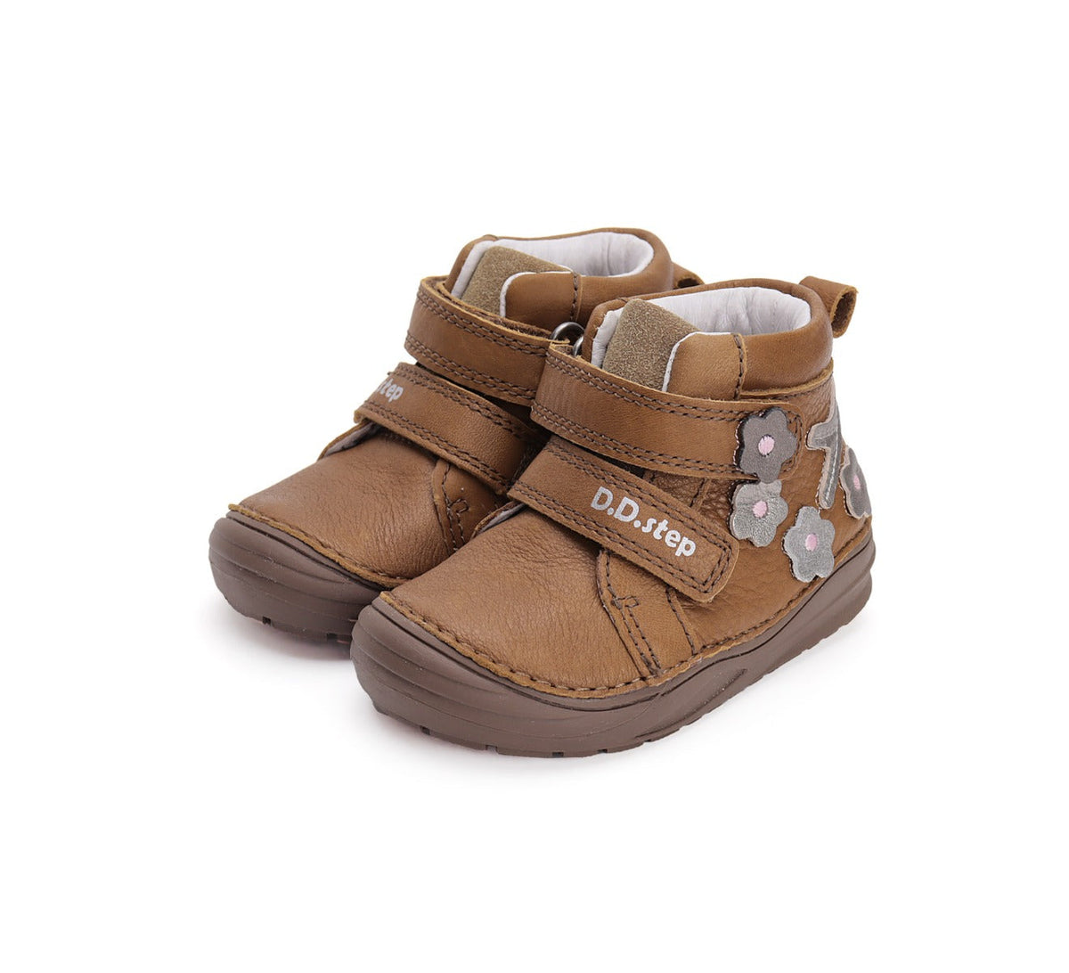 D.D.Step pantofi fete cu scai 20-25 Chocolate cu floricele  Imagine principală a produsului