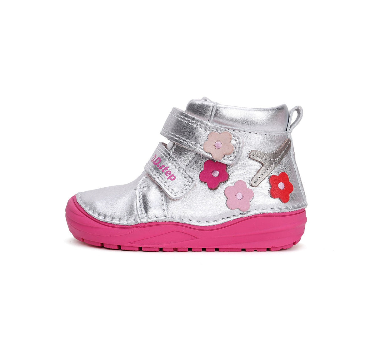 D.D.Step pantofi fete cu scai 20-25 Silver cu floricele 
