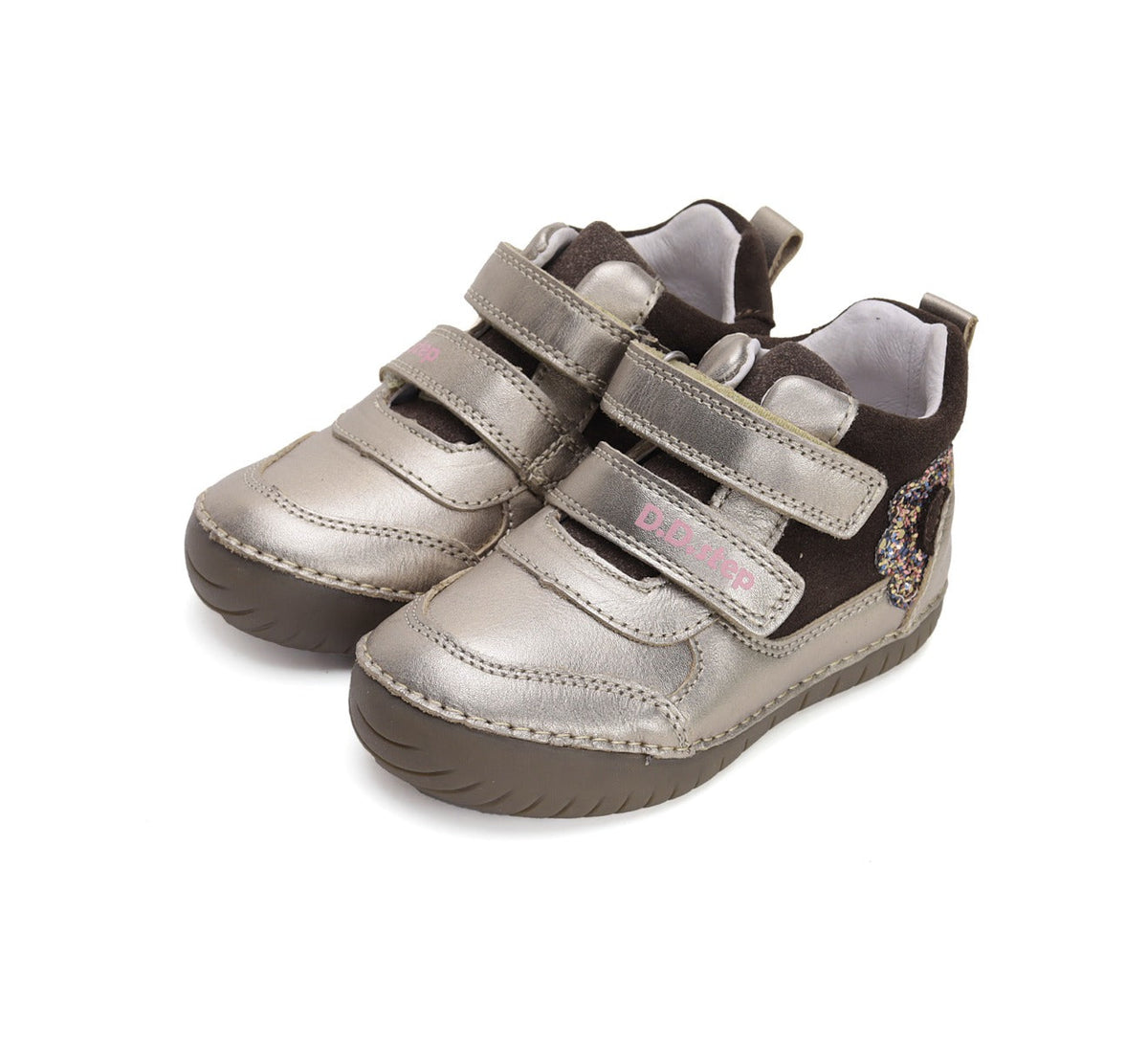 D.D.Step pantofi fete cu scai 25-30 Champagne cu floare
