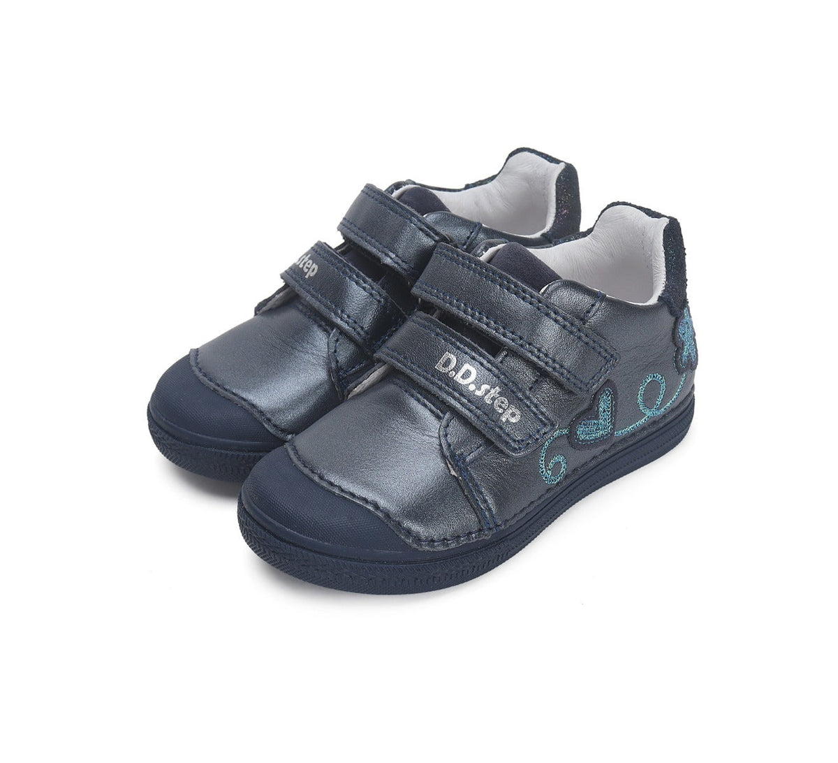 D.D.Step pantofi fete cu scai 25-30 Royal Blue cu floare si inimia