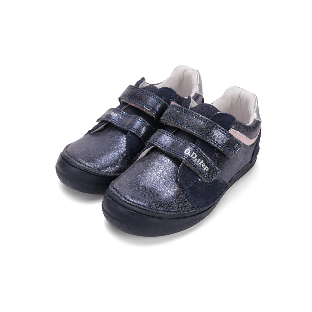 D.D.Step pantofi fete cu scai 32-37 Royal Blue cu dunga roz