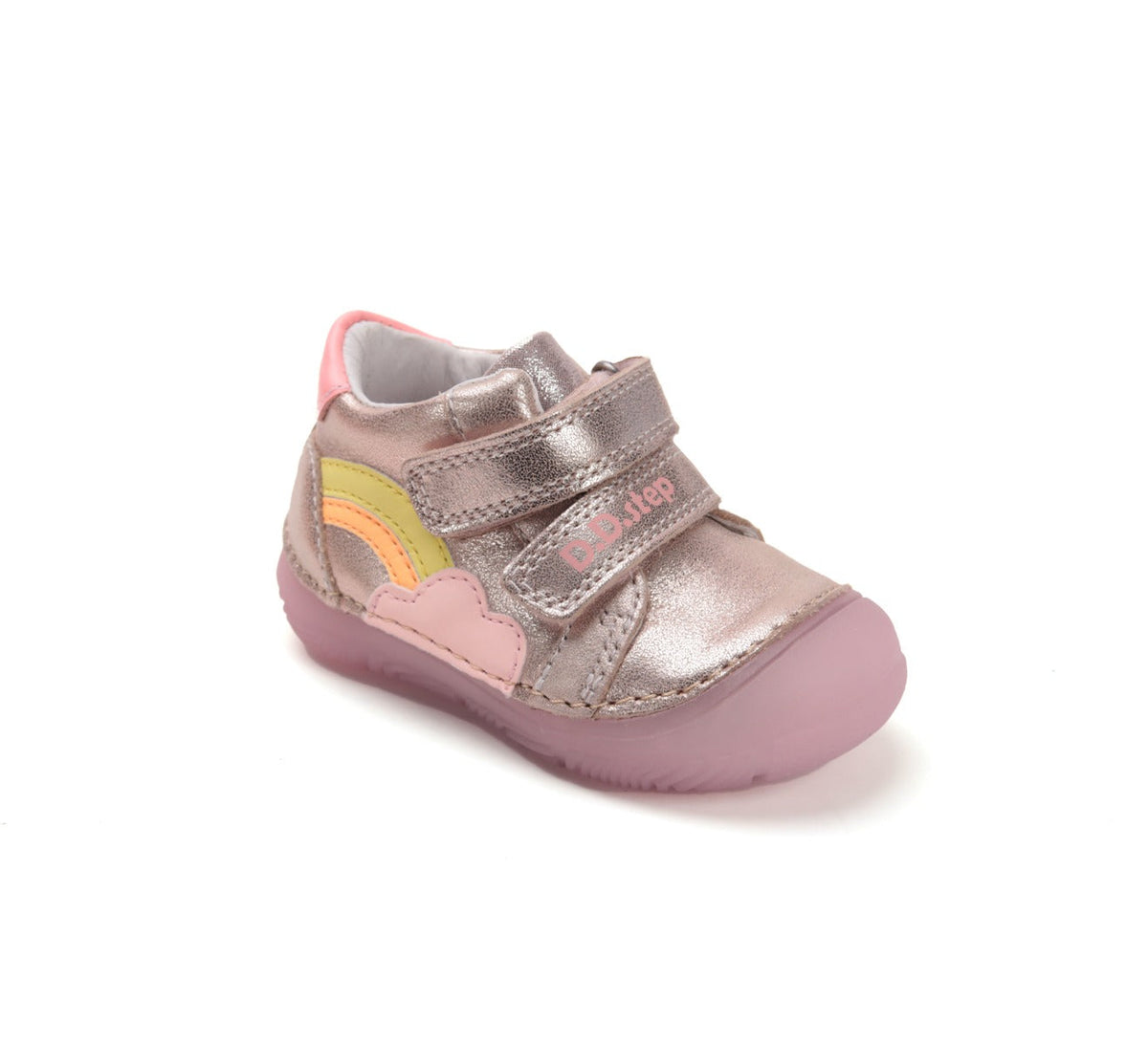 D.D.Step pantofi fete cu talpa fluorescenta 20-25 Champagne cu curcubeu