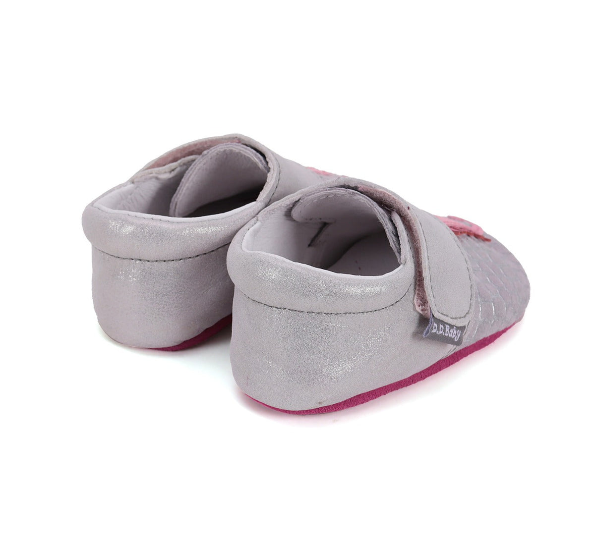 D.D.Step pantofi fete cu talpa moale 18-23 Silver cu calut de mare roz