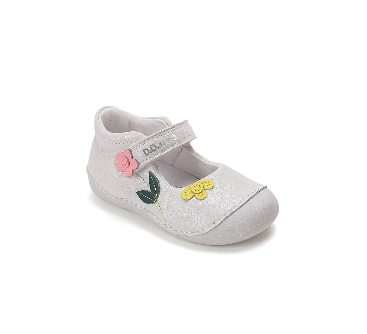 D.D.Step pantofi fete decupati 18-22 Silver cu flori