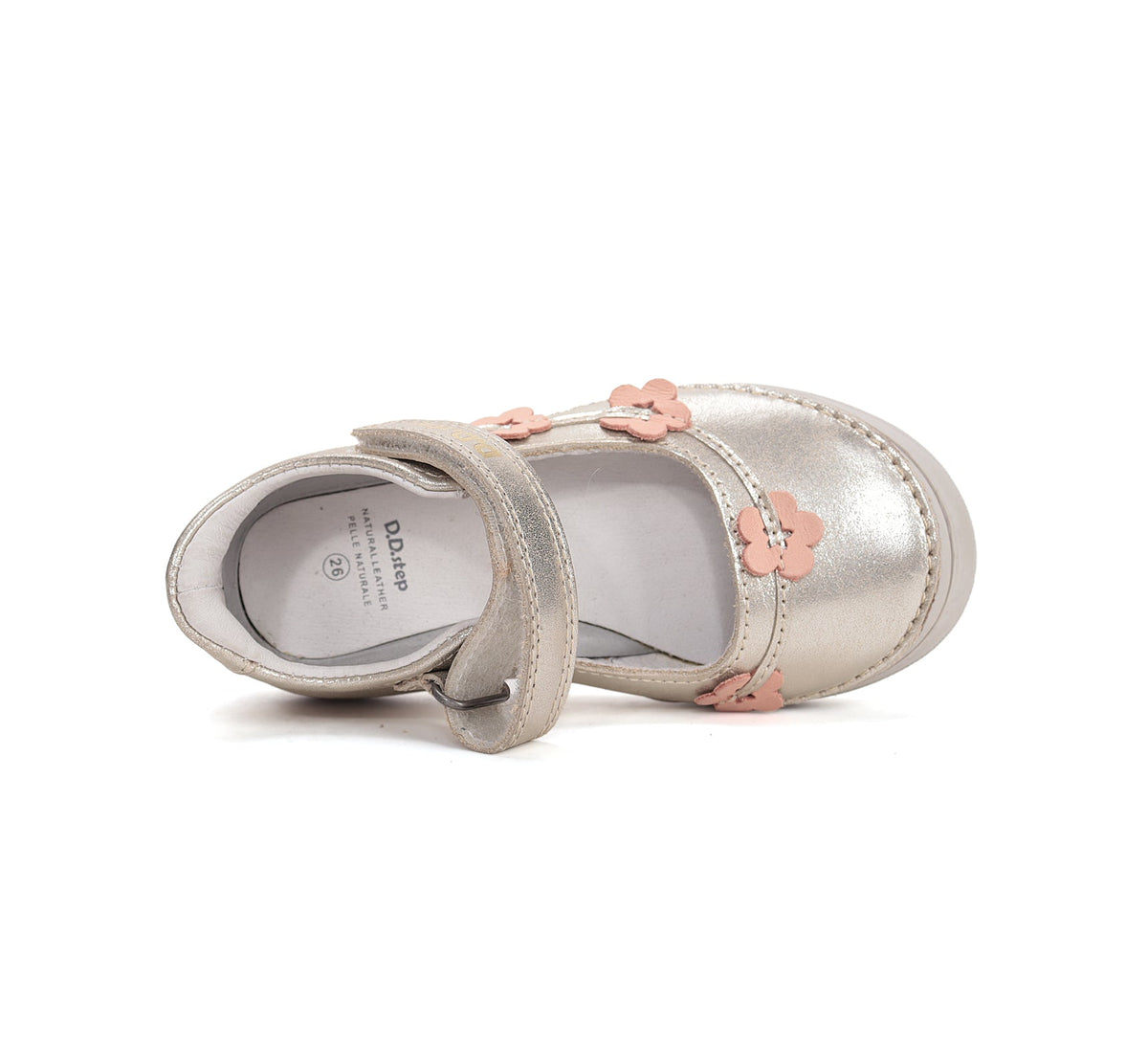 D.D.Step pantofi fete decupati 26-31 Gold cu flori