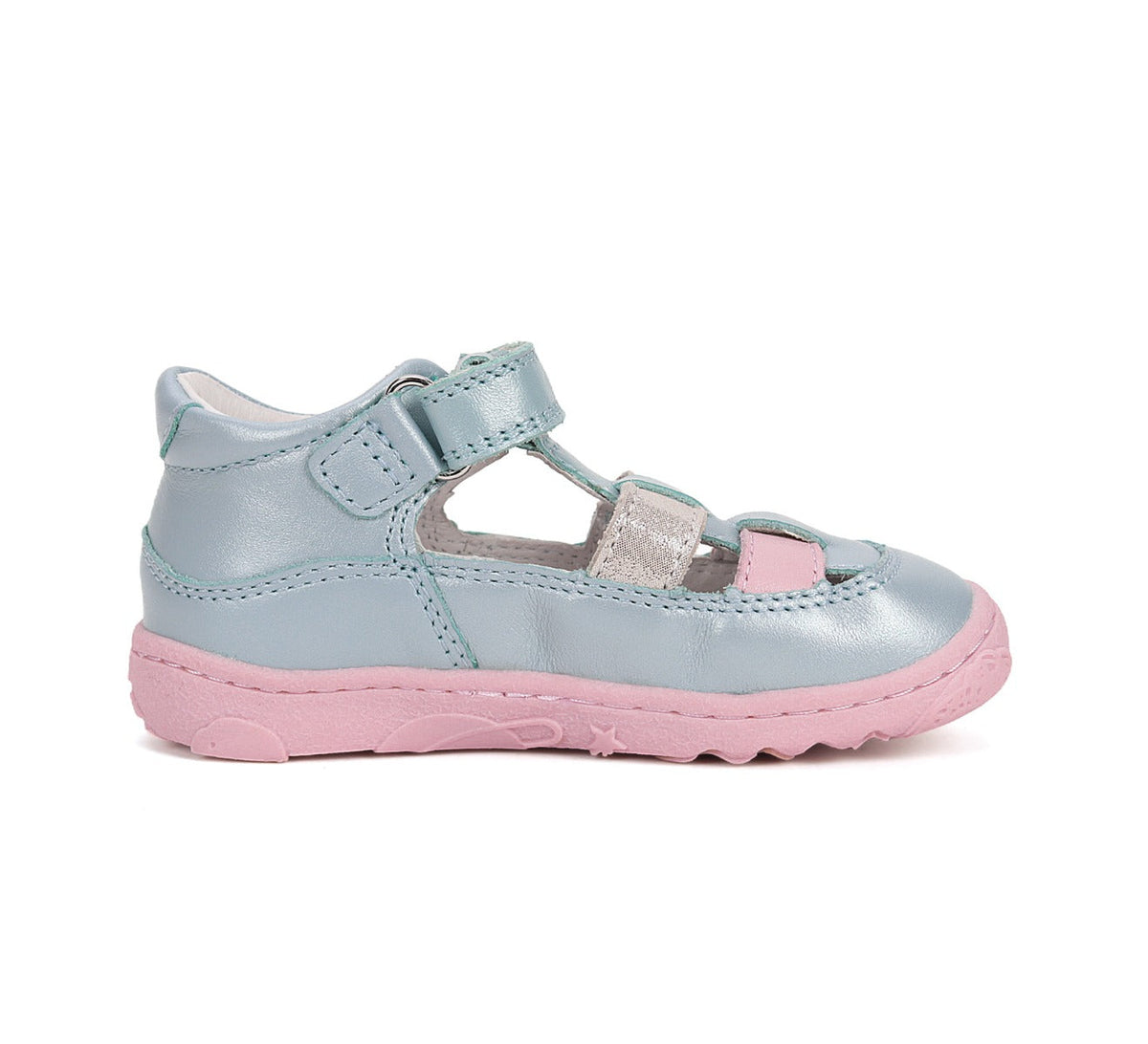 D.D.Step pantofi fete decupati Barefoot 20-25 Sky Blue cu roz