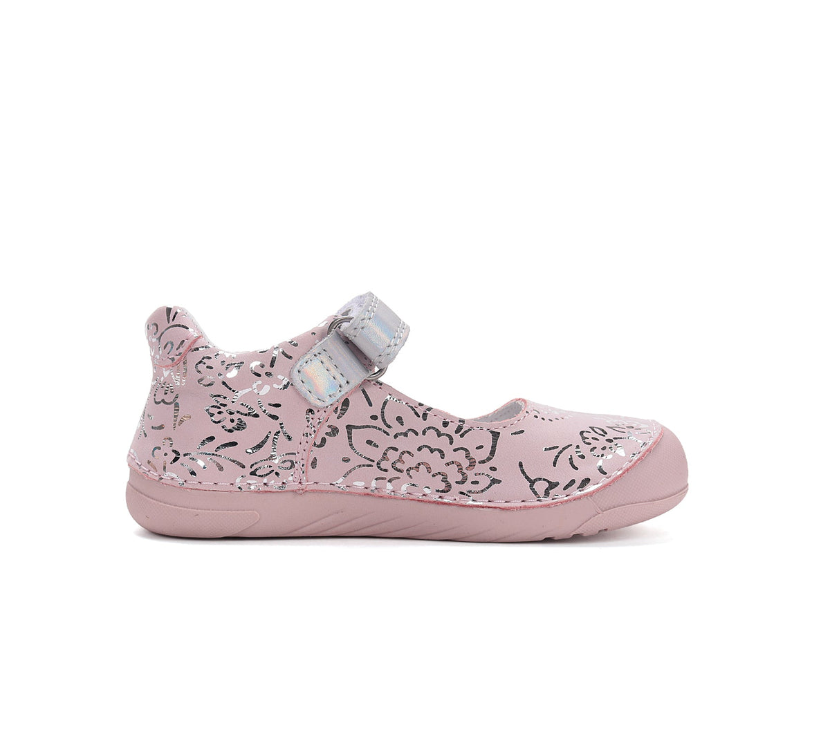 D.D.Step pantofi fete decupati Barefoot 22-33 Baby Pink cu flori printate