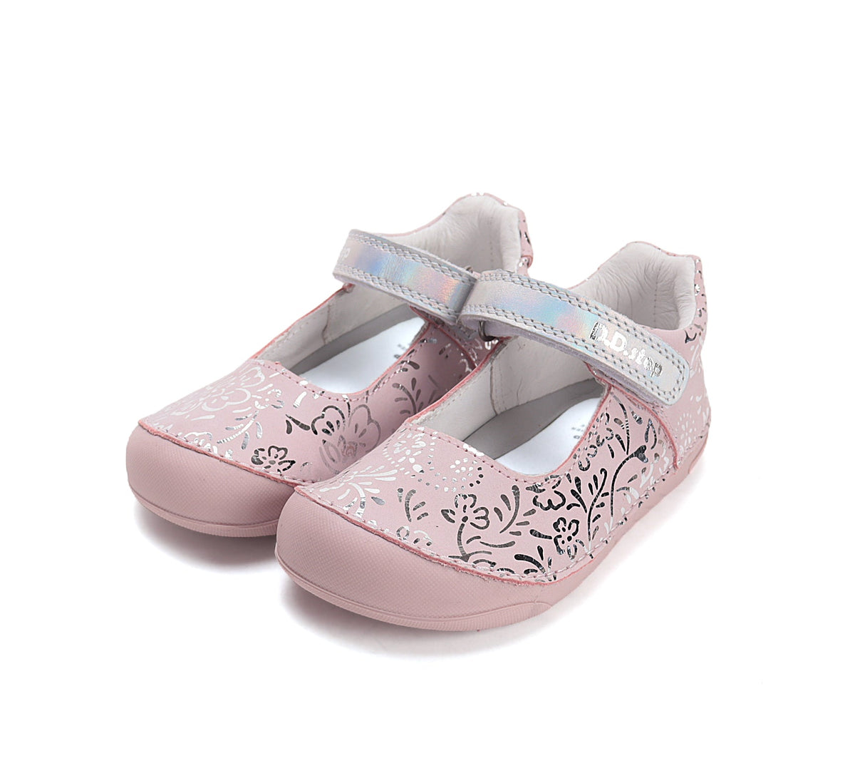 D.D.Step pantofi fete decupati Barefoot 22-33 Baby Pink cu flori printate Imagine principală a produsului