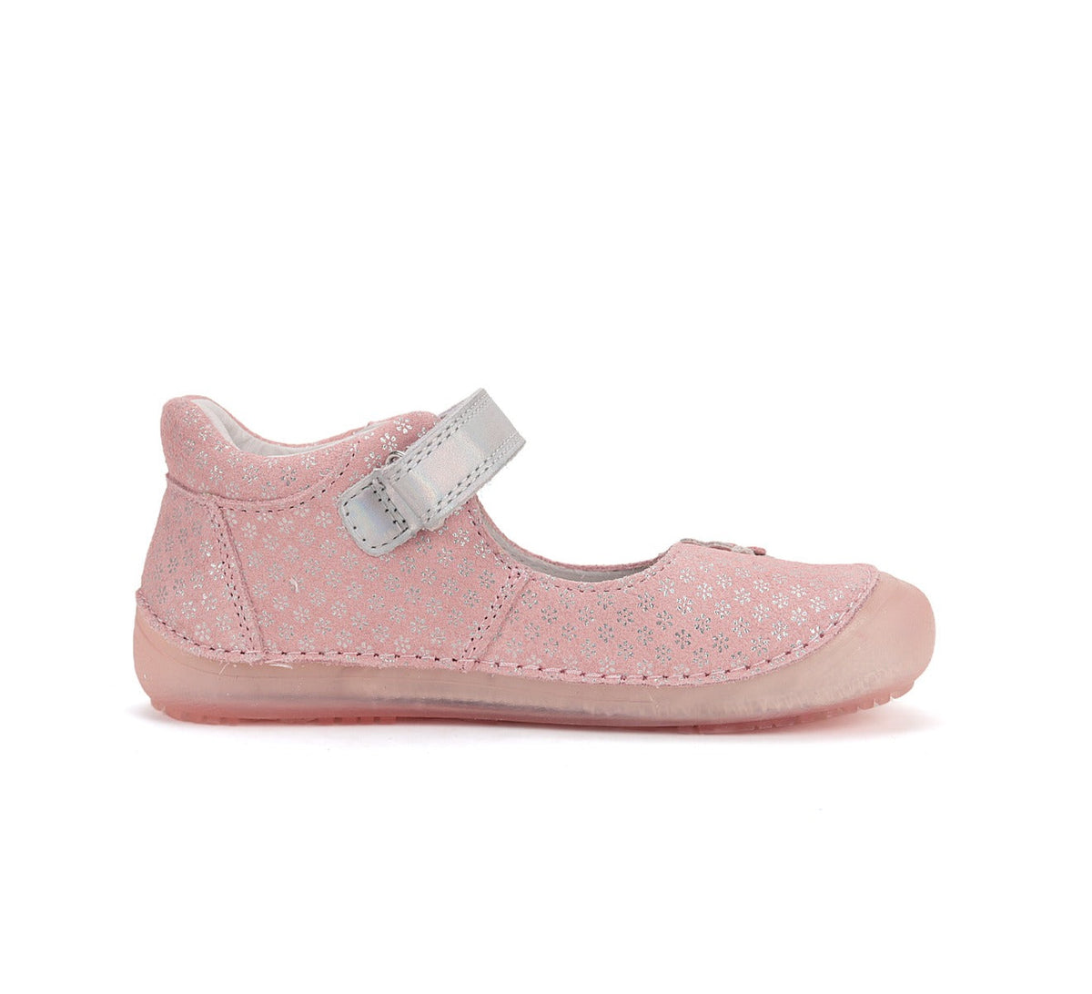 D.D.Step pantofi fete decupati Barefoot 26-31 Metallic pInk cu floricele