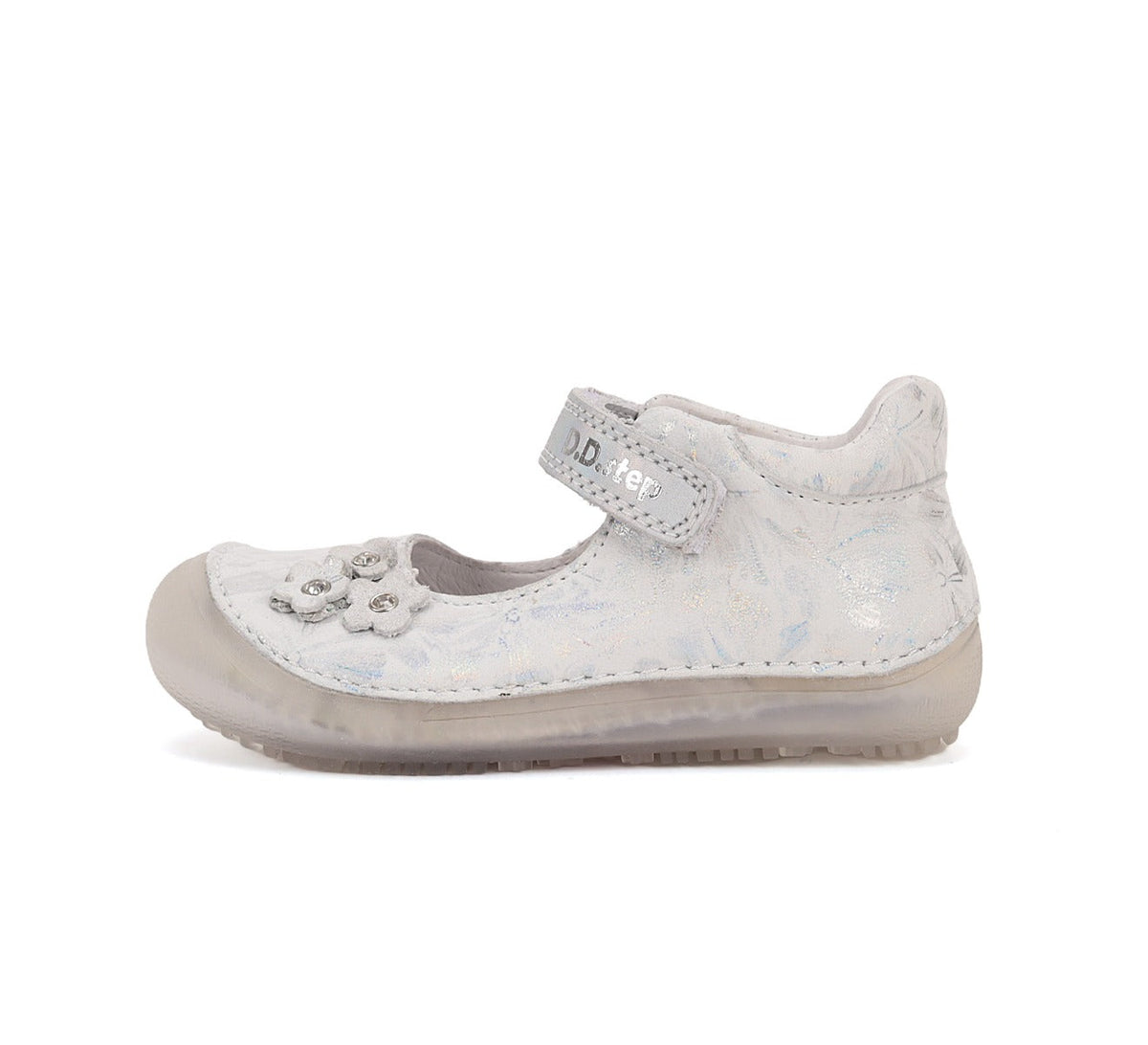 D.D.Step pantofi fete decupati Barefoot 26-31 Silver cu floricele