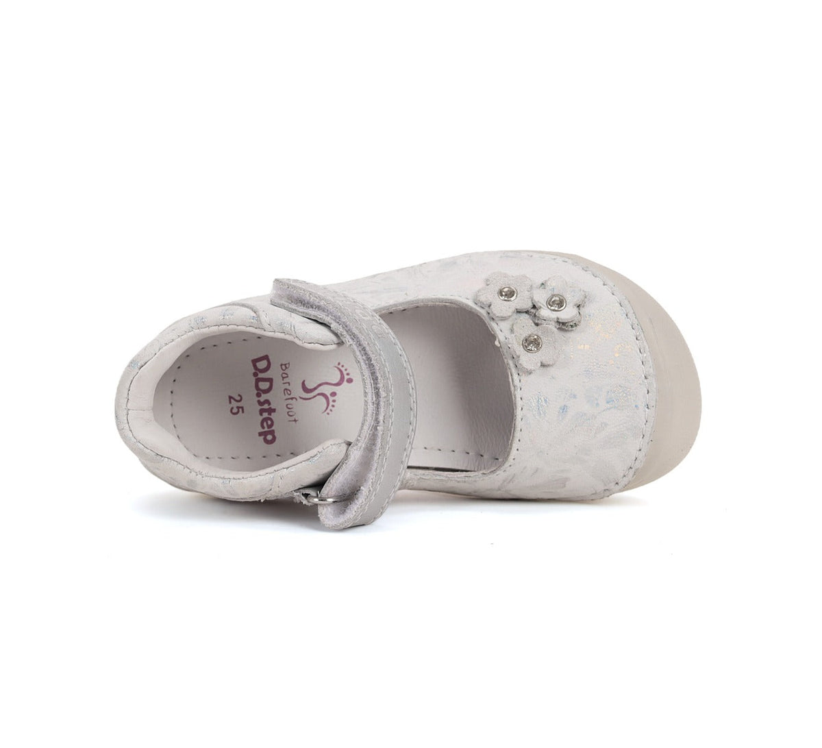 D.D.Step pantofi fete decupati Barefoot 26-31 Silver cu floricele