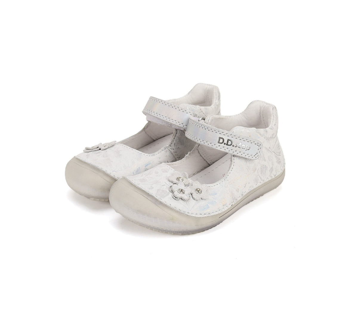 D.D.Step pantofi fete decupati Barefoot 26-31 Silver cu floricele Fő kép