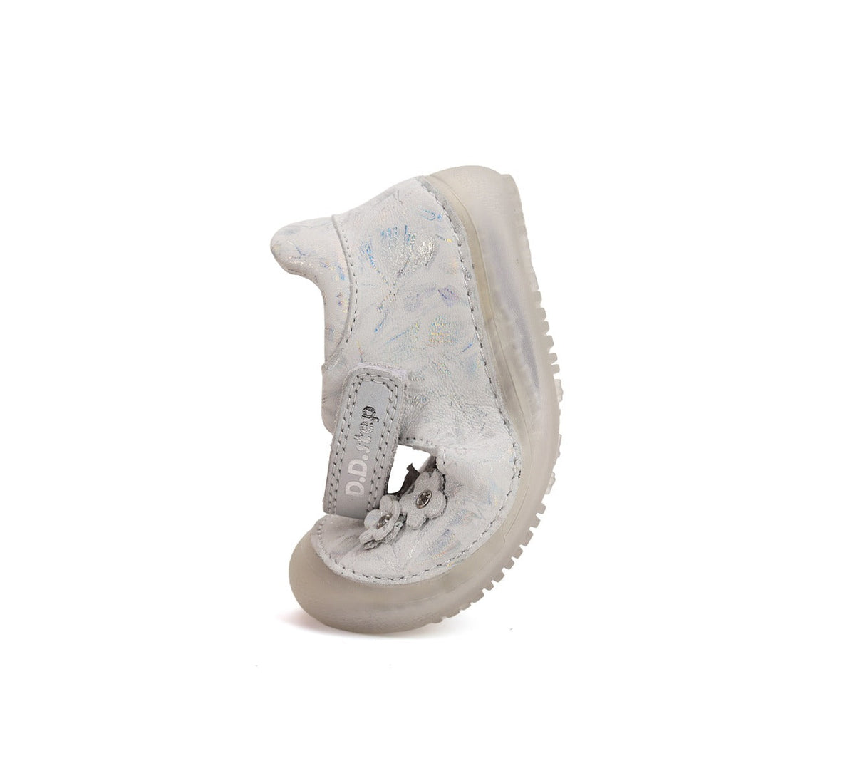 D.D.Step pantofi fete decupati Barefoot 26-31 Silver cu floricele