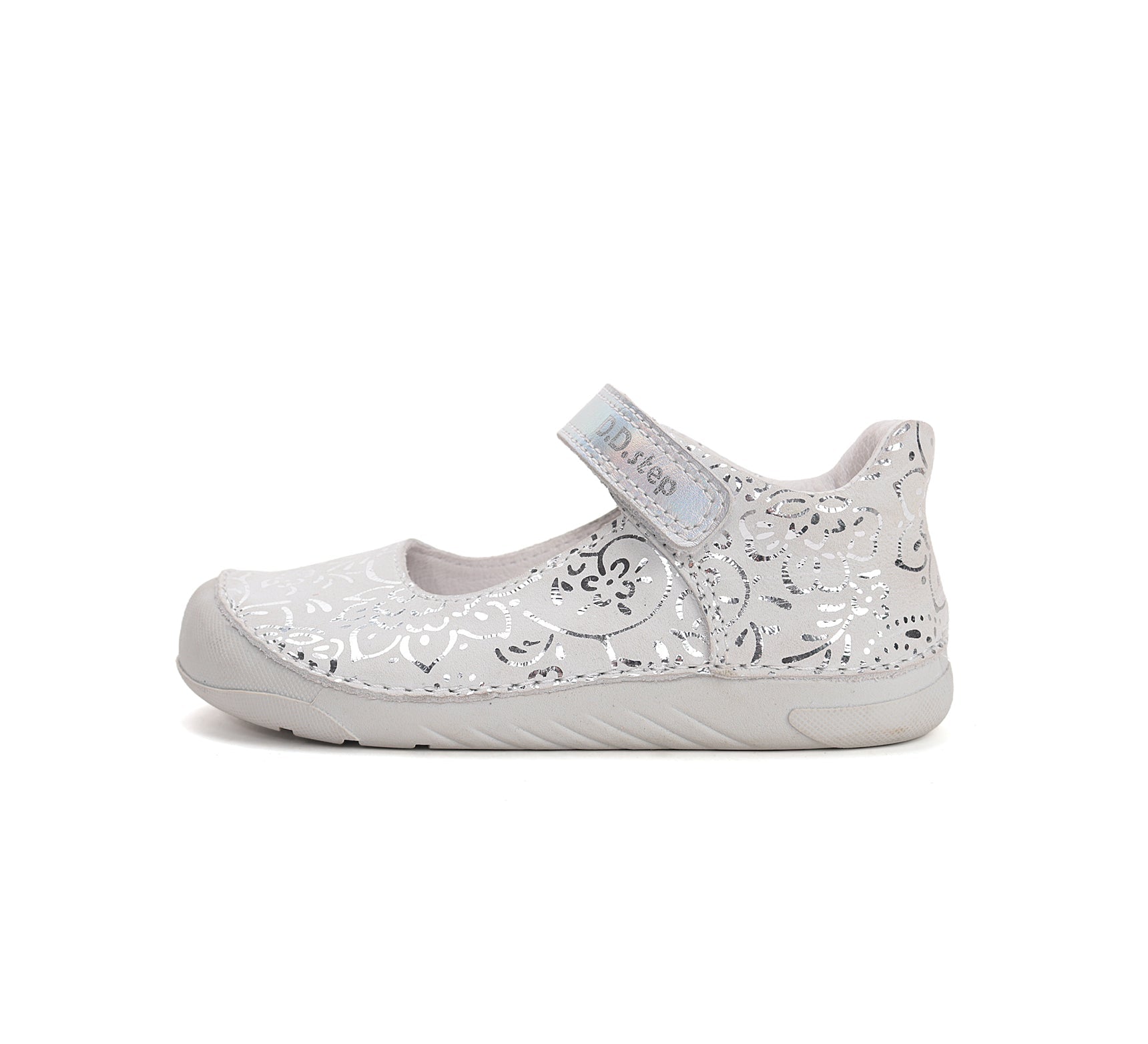 D.D.Step pantofi fete decupati Barefoot 22-33 Dove Grey cu flori printate Imagine secundară a produsului